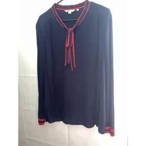 Boden Top Women’s Size 18 Navy Red Long Sleeve Round Neck Lightweight